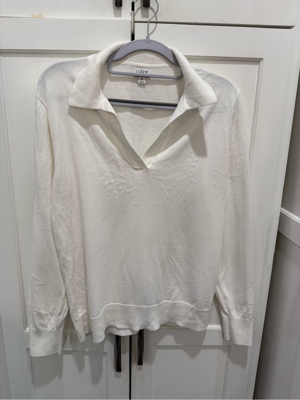 J. Crew Women's Cream Collared V-Neck Pullover Sweater